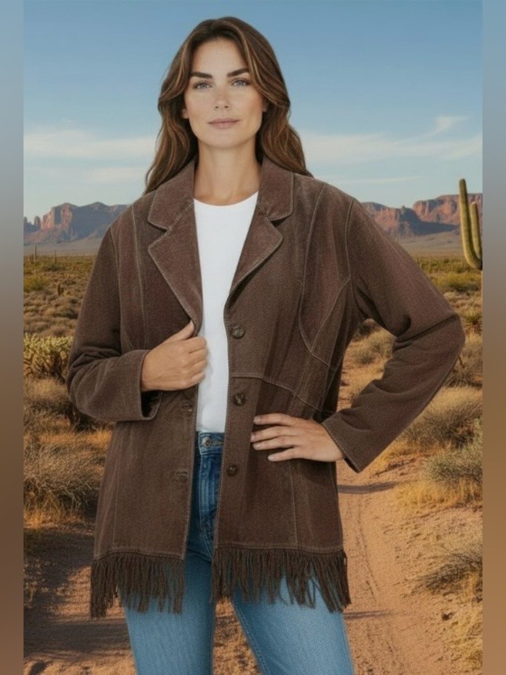 Vintage Women's Outbrook brown Suede Fringe Leather Jacket size large